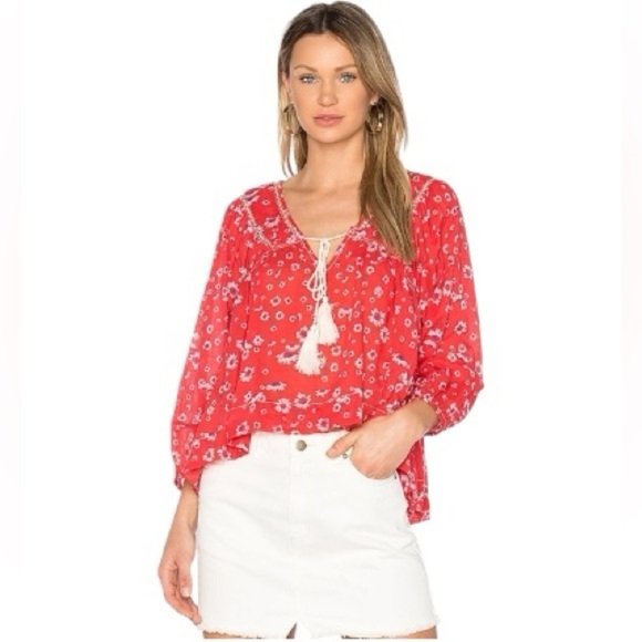 FREE PEOPLE Never A Dull Moment Floral Boho Peasant Oversized Cotton Blouse Sz S - Picture 5 of 12